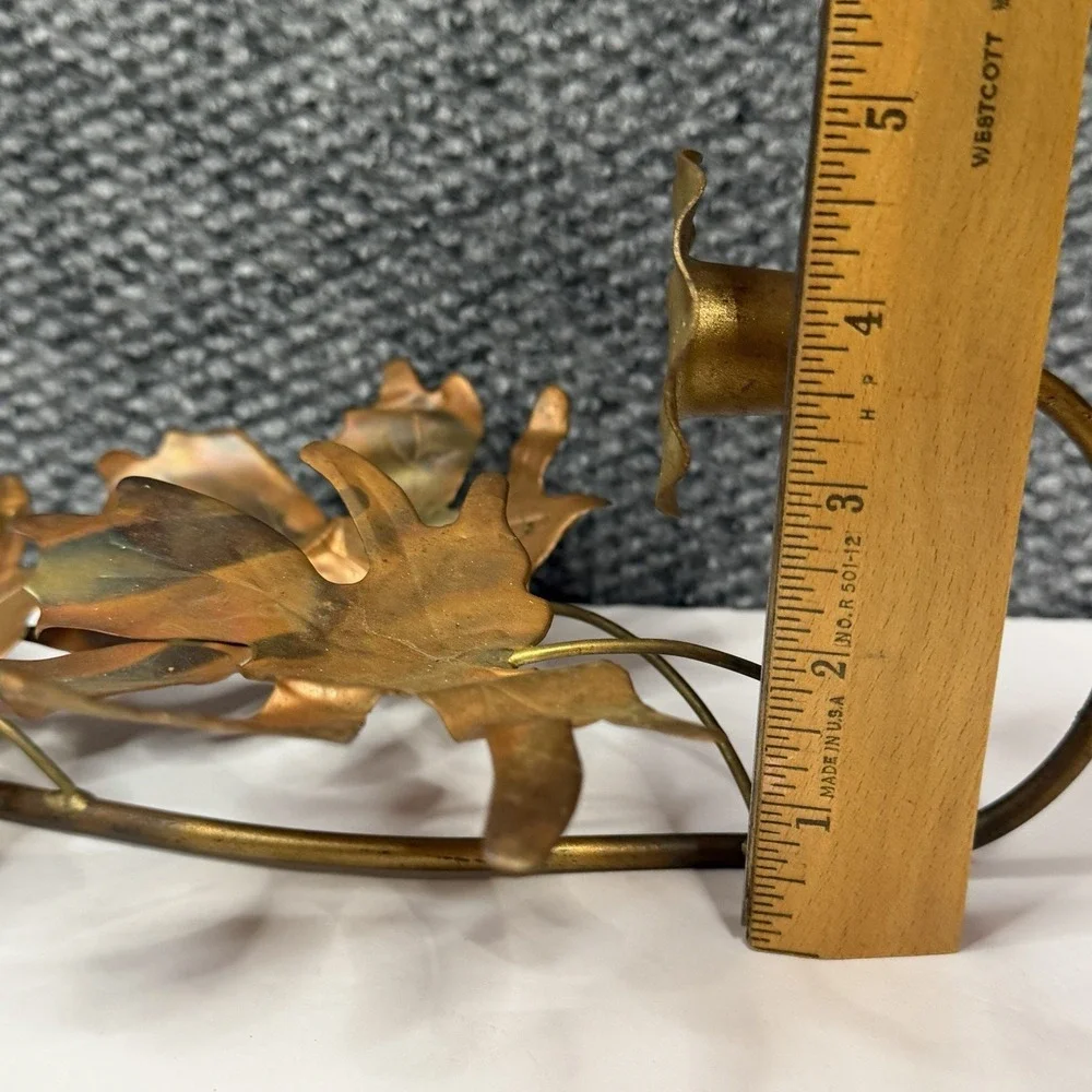 VINTAGE BRASS COPPER MAPLE LEAF SCONCE CANDLE HOLDER MCM